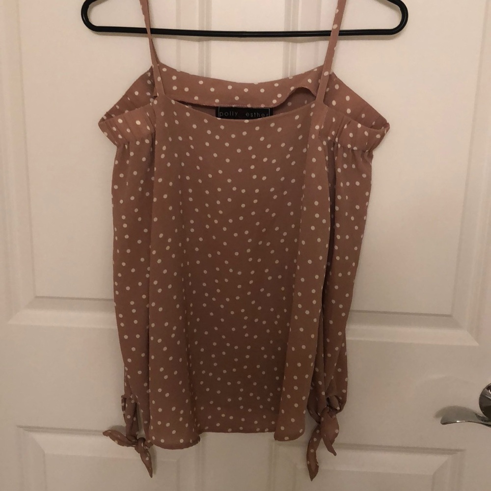 Pink & white polka dot blouse